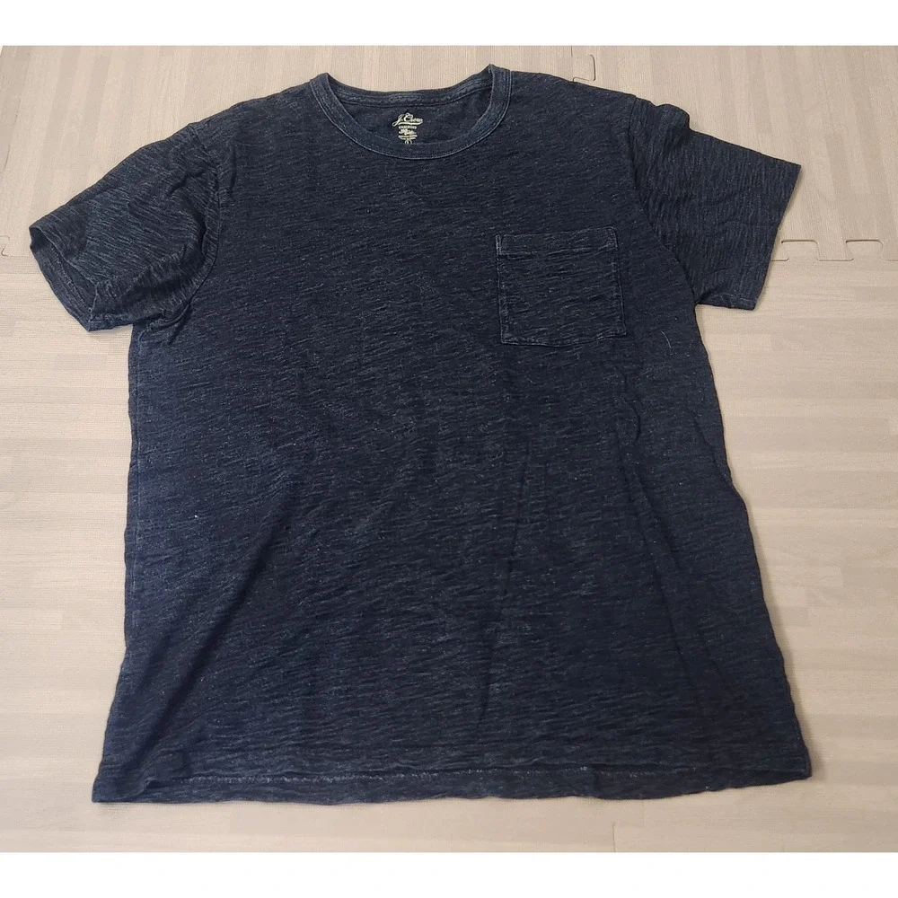 J Crew Indigo Knit Goods Slub Cotton Pocket T-Shirt Mens Large Navy Blue